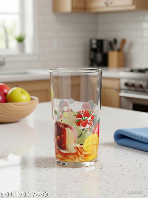 Designer Fruit Print Juice Glass Set | Pack of 6 Beverage Tumblers | Premium Drinkware - Fluxx Kart