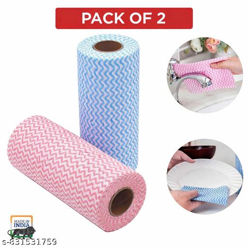 Pioneer Non-Woven Reusable Kitchen Towel Roll, Highly Absorbent, Multicolour, Pack of 2 (80 Pulls Per Roll, 160 Sheets) - Fluxx Kart