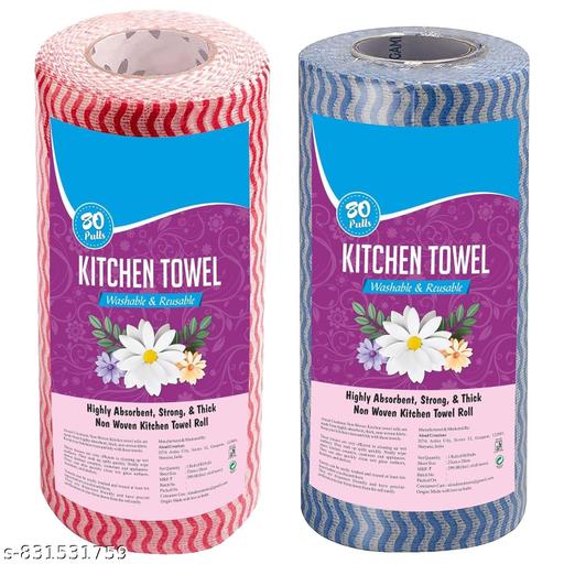 Pioneer Non-Woven Reusable Kitchen Towel Roll, Highly Absorbent, Multicolour, Pack of 2 (80 Pulls Per Roll, 160 Sheets) - Fluxx Kart