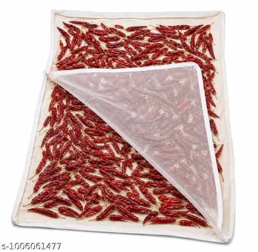  Food Drying Net with Zip Cover | Papad Drying Cloth for Papad, Vadagam, Chillies, Herbs & Spices | Breathable & Reusable | Bird & Dust Protection | White | (127*76 cm,PACK-1) - Fluxx Kart