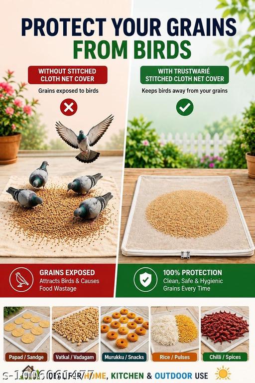  Food Drying Net with Zip Cover | Papad Drying Cloth for Papad, Vadagam, Chillies, Herbs & Spices | Breathable & Reusable | Bird & Dust Protection | White | (127*76 cm,PACK-1) - Fluxx Kart