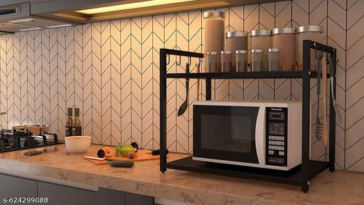 Microwave Oven Stand for kitchen Platform, 2 Tier Otg and Oven Stand countertop for kitchen black  - Fluxx Kart