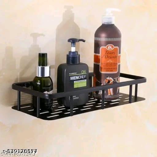 MARUTI Premium Black Metal Bathroom Shelf | Heavy-Duty Powder Coated Rust-Proof Wall Mounted Bathroom Organizer Rack | Self-Adhesive No-Drill Storage Shelf for Shampoo, Soap, Conditioner & Toiletries | Modern Bathroom Accessories(Pack of 2) - Fluxx Kart