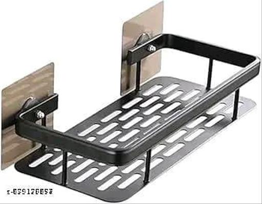 MARUTI Premium Black Metal Bathroom Shelf | Heavy-Duty Powder Coated Rust-Proof Wall Mounted Bathroom Organizer Rack | Self-Adhesive No-Drill Storage Shelf for Shampoo, Soap, Conditioner & Toiletries | Modern Bathroom Accessories(Pack of 2) - Fluxx Kart