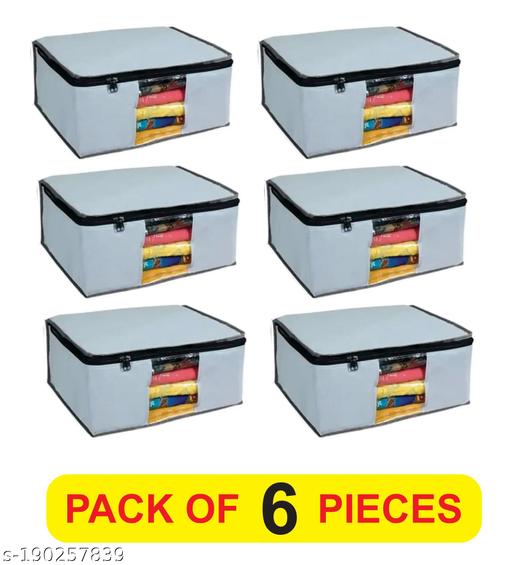 GREY color 6 Piece Non Woven Fabric Saree/Suit/Blanket/Garment Cover Set with Transparent Window, Extra Large, GREY COLOR - Fluxx Kart