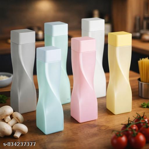 Stysol Stylo Frosty 100% Food Grade Premium Plastic Fridge Square Water Bottle with Soft Mat Finish Unbreakable Water Bottle 1 Litre | Plastic Water Bottle(Pack of 6 pcs) - Fluxx Kart