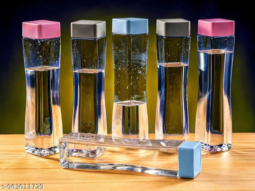 (Pack Of 6) Square Water Bottle Set of 6 (1 Litre) - Unbreakable & BPA Free Plastic Fridge Bottles - Transparent Multicolour Cap Water Bottle for Home, Kitchen, Office & Gym - Fluxx Kart