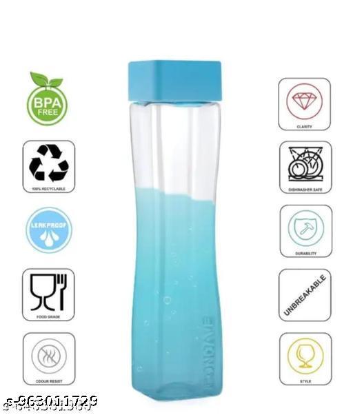 (Pack Of 6) Square Water Bottle Set of 6 (1 Litre) - Unbreakable & BPA Free Plastic Fridge Bottles - Transparent Multicolour Cap Water Bottle for Home, Kitchen, Office & Gym - Fluxx Kart