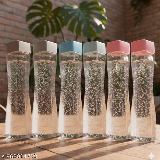 (Pack Of 6) Square Water Bottle Set of 6 (1 Litre) - Unbreakable & BPA Free Plastic Fridge Bottles - Transparent Multicolour Cap Water Bottle for Home, Kitchen, Office & Gym - Fluxx Kart