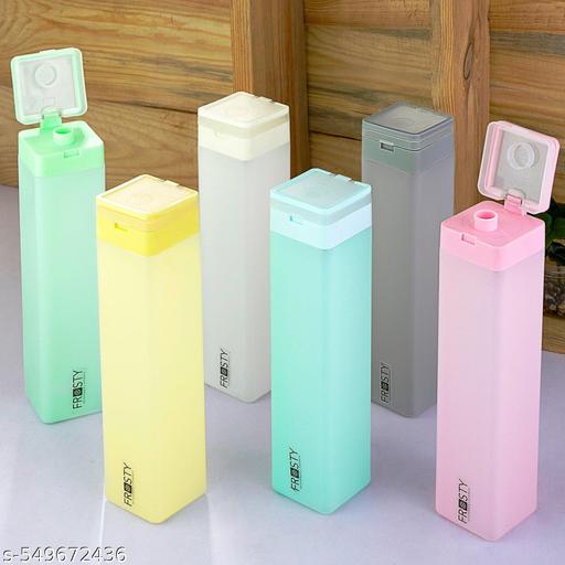 FROSLY 1000ml Square Water Bottle | India’s 1st Frosty Flip Cap Bottle with Handle | Lightweight, Leak-Proof, Reusable Plastic | 100% Food Grade | Trendy Pastel Colors for Gym, Office, College, Sports (6pcs, Pastel) - Fluxx Kart