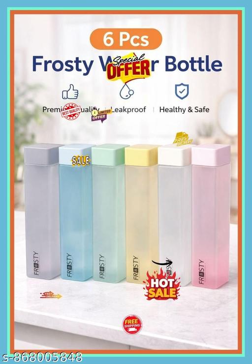 6 Pcs Frosty Water Bottle Set | Leakproof Plastic Fridge Bottle | Multicolor Square Water Bottle | Kitchen & Office Water Bottles Set | 1000 ml Bottle - Fluxx Kart