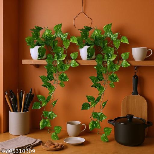 Artificial Money Plant Vine |Home|office|garden|decoration Artificial Plant Artificial Plant with Pot Set of 2  (45 cm, Green) - Fluxx Kart