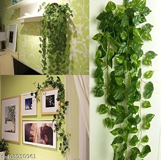 (8 Feet) (Set of 6 String) 30 Leave in one String Artificial Garlands Money Plant Hanging Leaves Greenery for Home Decor Main Door Wall, Balcony, Office, Decoration Party & Festival Craft - Fluxx Kart