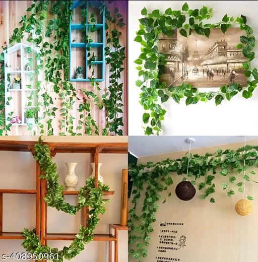 (8 Feet) (Set of 6 String) 30 Leave in one String Artificial Garlands Money Plant Hanging Leaves Greenery for Home Decor Main Door Wall, Balcony, Office, Decoration Party & Festival Craft - Fluxx Kart