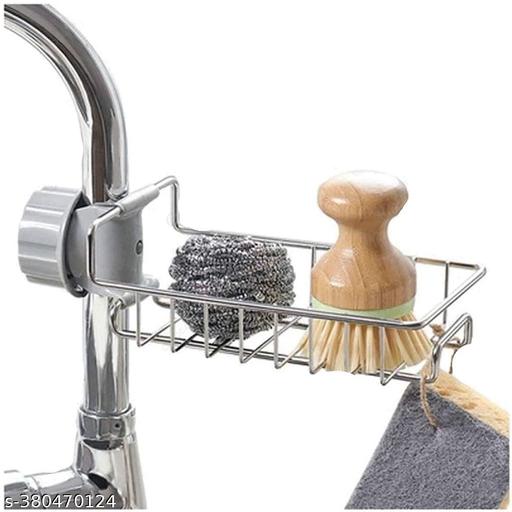Unified Stainless Steel Adjusting Multifunctional Over Kitchen Sink Caddy Clamp Faucet Sponge Scrubber Holder Storage Hanging Shelf Draining Bathroom Tap Shampoo Soap Organizer Rack - FRK Products 