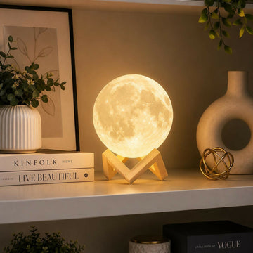 3D Moon Lamp with Wooden Stand, Warm LED Night Light for Room Decor - FRK Products 