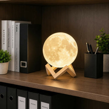3D Moon Lamp with Wooden Stand, Warm LED Night Light for Room Decor - FRK Products 