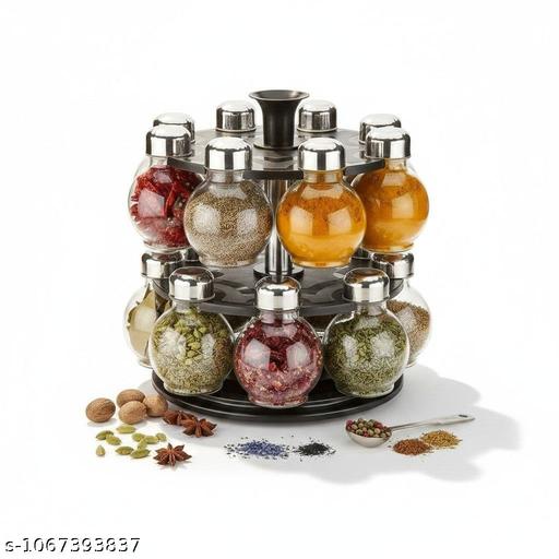 Revolving Spice Rack | 16 in 1 Masala Rack Set | Big Spice Container | Seasoning Kitchen Storage Organization | Turntable Condiment Stand | Revolving Spice Rack | Condiment Set - FRK Products 