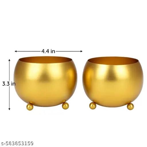 ZS AND SONS® – Set of 2 Round Gold Metal Showpieces | Decorative Tabletop Pots for Home, Office & Gifting - Gadgetztore
