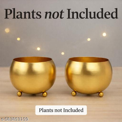 ZS AND SONS® – Set of 2 Round Gold Metal Showpieces | Decorative Tabletop Pots for Home, Office & Gifting - Gadgetztore