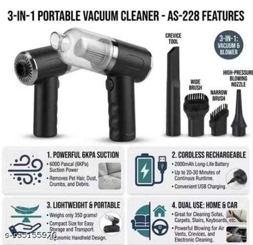 Portable Car Vacuum Cleaner 3 in 1 with Blower & Air Duster, Wireless Handheld Mini Vacuum Cleaner for Car & Home, Rechargeable Cordless Car Dust Cleaner Machine, Strong Suction Small Vacuum cleaners - Gadgetztore