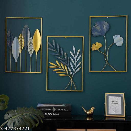 Gold Leaf Wall Decor Modern Wall Art Home Decor, Set of 3 Metal Wall Hanging Decoration for Living Room Office Bedroom Hotel Leaf Frame Wall Hanging Decoration - Gadgetztore