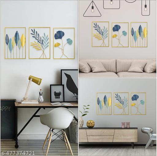 Gold Leaf Wall Decor Modern Wall Art Home Decor, Set of 3 Metal Wall Hanging Decoration for Living Room Office Bedroom Hotel Leaf Frame Wall Hanging Decoration - Gadgetztore