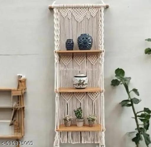 URHAN Handicraft Handmade Macrame 3-Tier Wall Hanging Shelf – Boho Chic Design with Wooden Shelves for Plants, Books, and Decor - Gadgetztore
