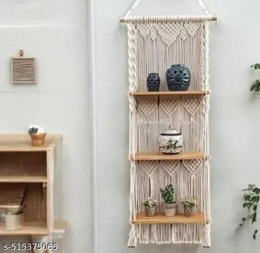 URHAN Handicraft Handmade Macrame 3-Tier Wall Hanging Shelf – Boho Chic Design with Wooden Shelves for Plants, Books, and Decor - Gadgetztore