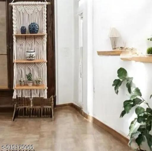 URHAN Handicraft Handmade Macrame 3-Tier Wall Hanging Shelf – Boho Chic Design with Wooden Shelves for Plants, Books, and Decor - Gadgetztore
