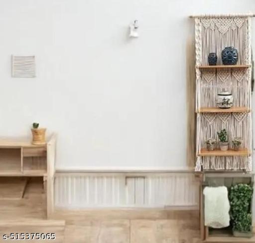 URHAN Handicraft Handmade Macrame 3-Tier Wall Hanging Shelf – Boho Chic Design with Wooden Shelves for Plants, Books, and Decor - Gadgetztore
