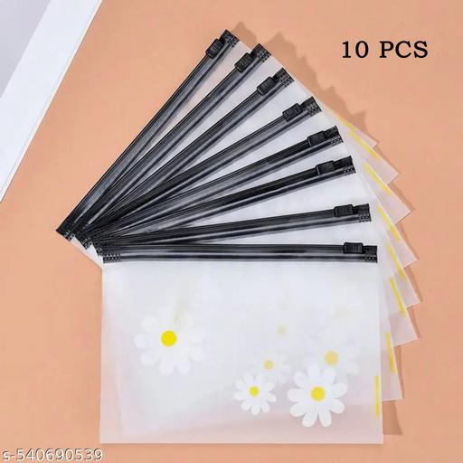 Pack Of 10 Daisy Zipper Pouches - Durable PVC Lightweight Makeup & Travel Organizer Bags with Push-Lock     Closure,Hair Accessories, Jewelry Storage, Makeup Travel Bag - Gadgetztore