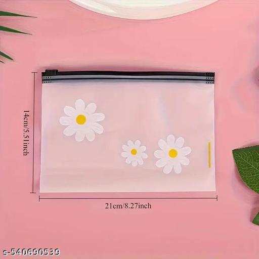 Pack Of 10 Daisy Zipper Pouches - Durable PVC Lightweight Makeup & Travel Organizer Bags with Push-Lock     Closure,Hair Accessories, Jewelry Storage, Makeup Travel Bag - Gadgetztore