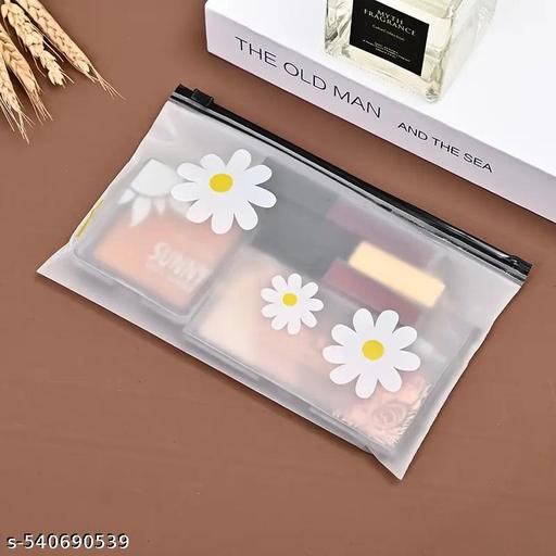 Pack Of 10 Daisy Zipper Pouches - Durable PVC Lightweight Makeup & Travel Organizer Bags with Push-Lock     Closure,Hair Accessories, Jewelry Storage, Makeup Travel Bag - Gadgetztore