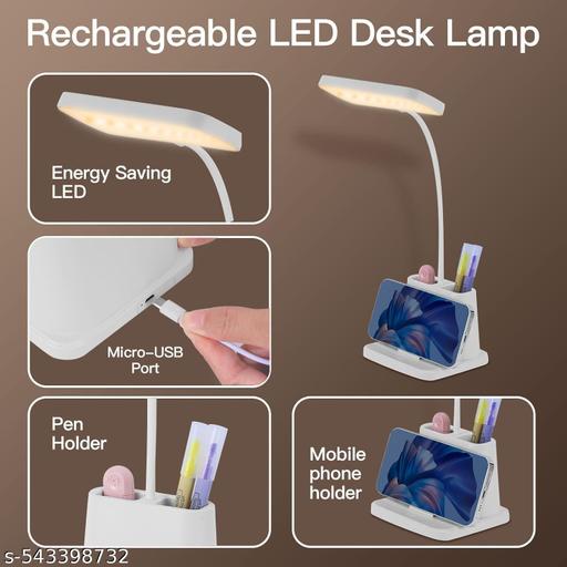 Rechargeable LED Table Lamp with Phone Stand & Pen Holder | USB Charging | Flexible Neck | Eye Protection Light for Study, Office & Home - Gadgetztore