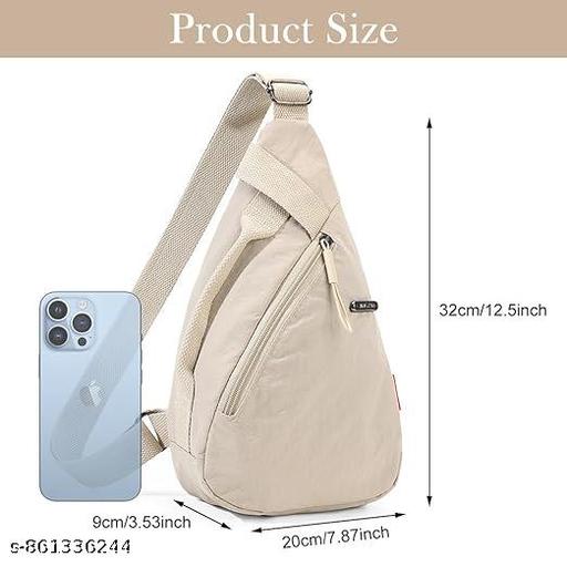 Chest Bag for Women Men Fashion Nylon Lightweight Shoulder Bag Front Back Sling Shoulder Bag Zipper Pouch Day Bag with Handle Casual Beige Chest Bag for Hiking, Work - Gagan Elite