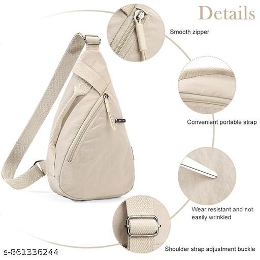 Chest Bag for Women Men Fashion Nylon Lightweight Shoulder Bag Front Back Sling Shoulder Bag Zipper Pouch Day Bag with Handle Casual Beige Chest Bag for Hiking, Work - Gagan Elite
