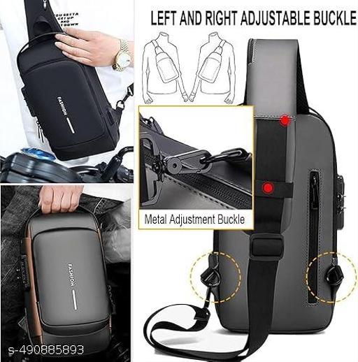 Waterproof Polyester Slim Unisex Crossbody Sling Bag Chest Backpack Men's Shoulder Bag, Leisure Travel Handbag, Hard Shell Anti-Theft Chest Bag(1pc). - Gagan Elite