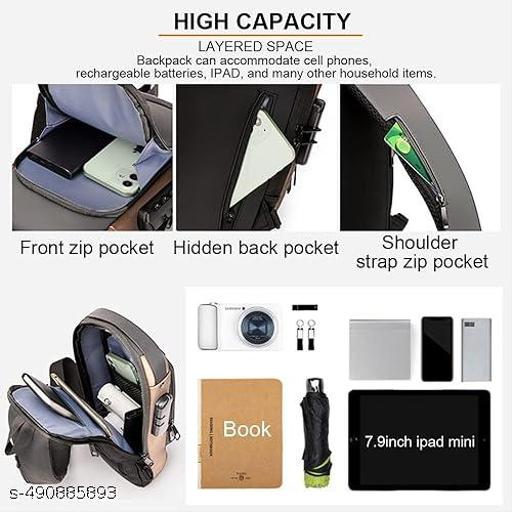 Waterproof Polyester Slim Unisex Crossbody Sling Bag Chest Backpack Men's Shoulder Bag, Leisure Travel Handbag, Hard Shell Anti-Theft Chest Bag(1pc). - Gagan Elite