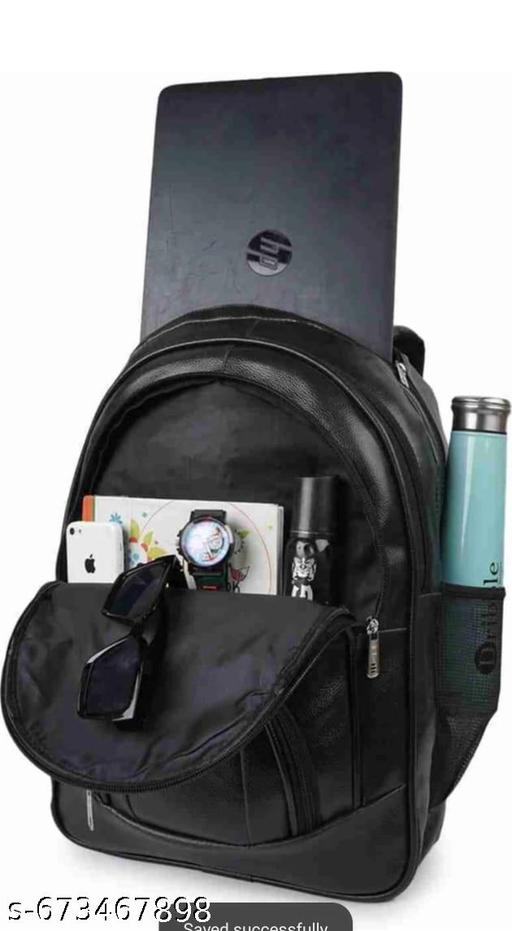 Black PU Leather Laptop Backpack for Office School College | Unisex 15.6" Stylish Business Bag for Men & Women - Gagan Elite