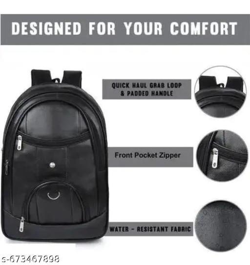 Black PU Leather Laptop Backpack for Office School College | Unisex 15.6" Stylish Business Bag for Men & Women - Gagan Elite