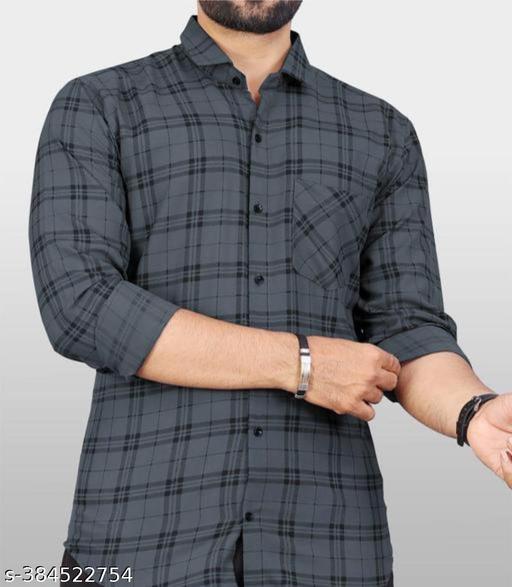 Fatty Mouse Men's Checked Regular Spread Collar Grey Shirts - Gagan Elite
