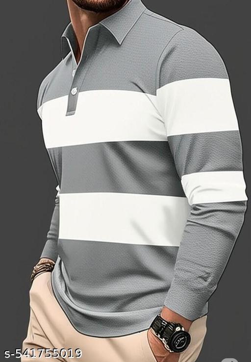 Men's Casual Full Sleeve T-shirts | Men’s long sleeve polo t-shirt | Striped polo t-shirt for men - Gagan Elite