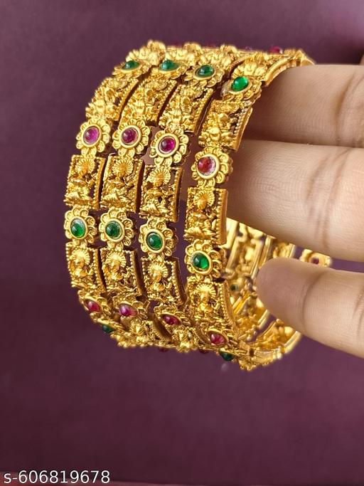 Traditional South Indian LaxmiDevi Matte Finish Temple Bangle Set - Gagan Elite