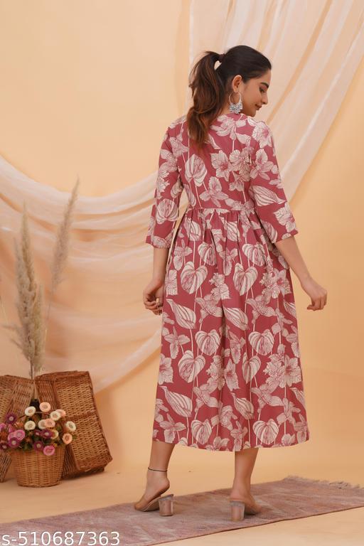"Feeding Kurti" Woman's Rayon Floral Printed Anarkali Maternity Feeding kurti (Off White/Black) - Gagan Elite