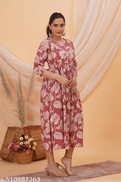 "Feeding Kurti" Woman's Rayon Floral Printed Anarkali Maternity Feeding kurti (Off White/Black) - Gagan Elite