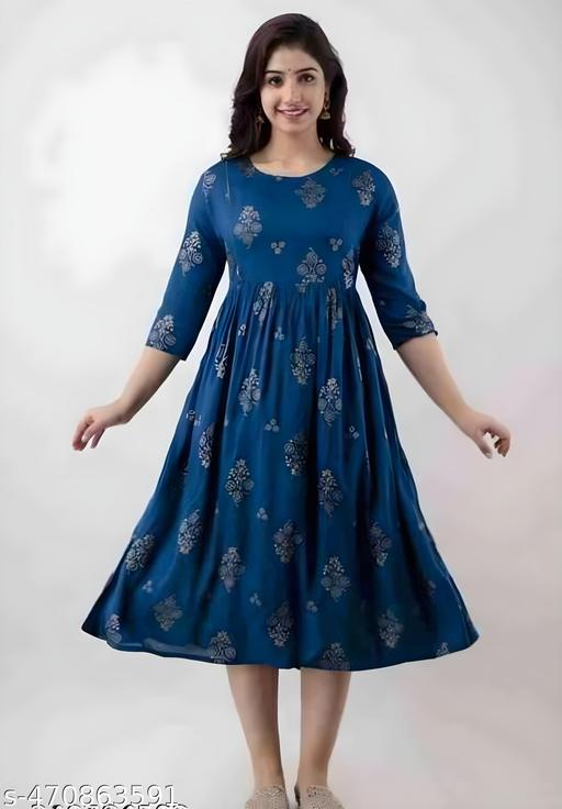MT-BlueGold & Sky-blue maternity Kurti with zipline for feeding baby - Gagan Elite