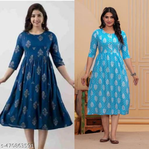 MT-BlueGold & Sky-blue maternity Kurti with zipline for feeding baby - Gagan Elite
