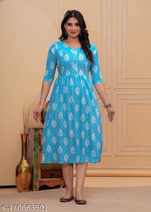 MT-BlueGold & Sky-blue maternity Kurti with zipline for feeding baby - Gagan Elite