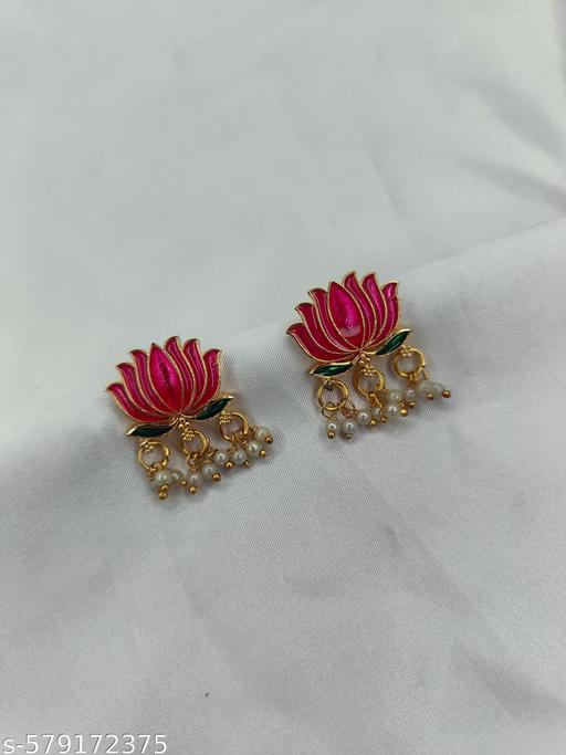 Gold Plated Lotus  Design Necklace Set With Meenakari Work - Gagan Elite